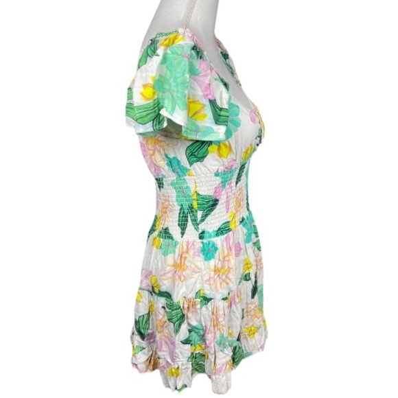 Cleobella Dress Womens Small Tropical Floral Leafy Smocked Beachy Vacation Boho - Picture 4 of 15